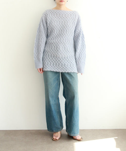 wool mohair cable boatneck top