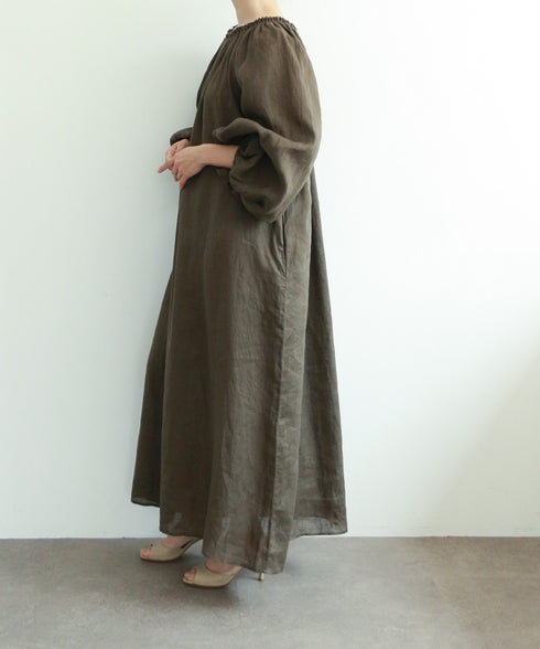 natural dye linen balloon sleeve dress