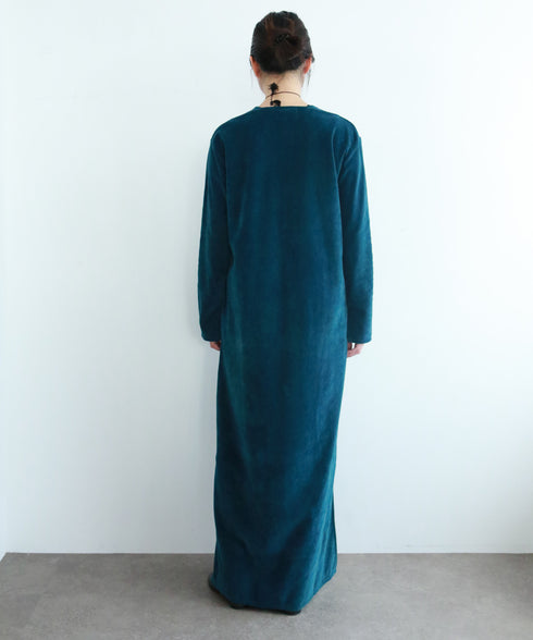 cotton velour deep v-neck dress
