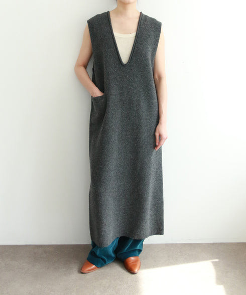 boiled wool v neck dress