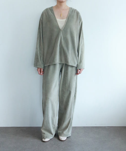 cotton velour deep v-neck top