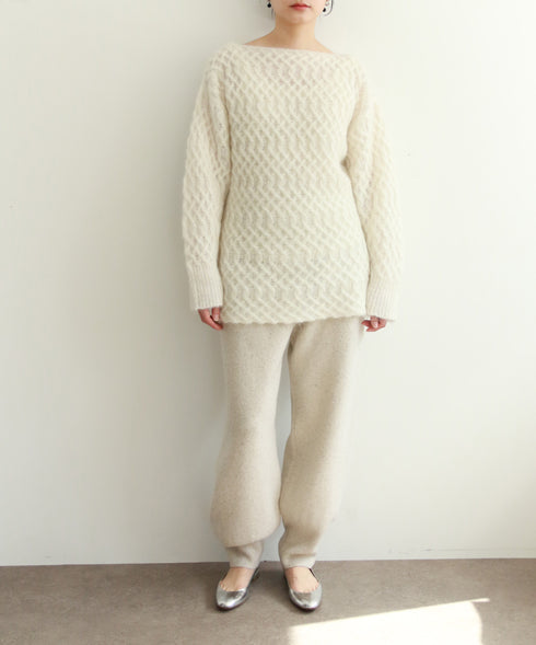 wool mohair cable boatneck top
