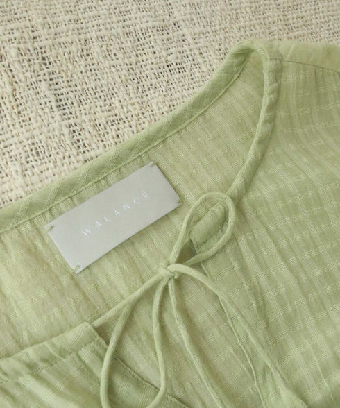 natural dye sheer cotton check gather blouse