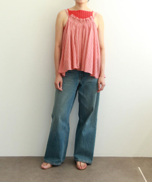 natural dye sheer cotton check gather camisole