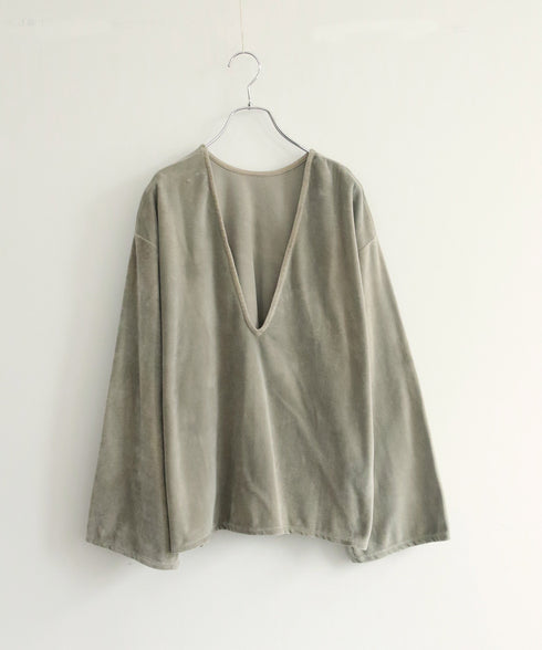 cotton velour deep v-neck top
