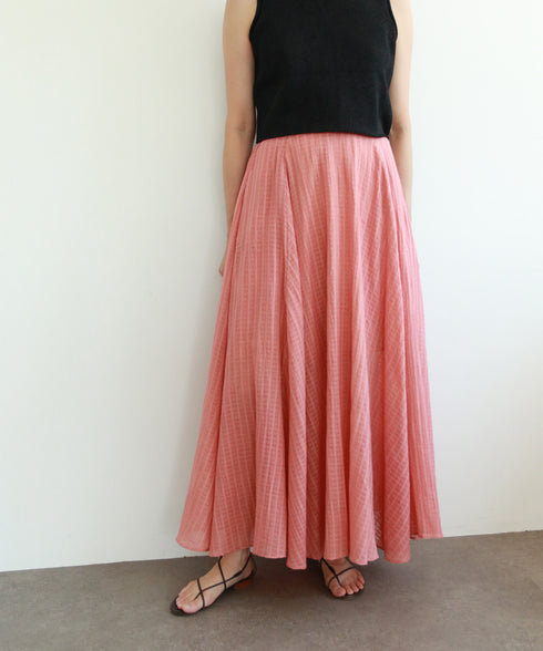 natural dye sheer cotton check flare skirt