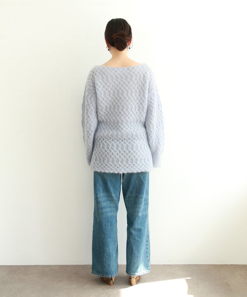 wool mohair cable boatneck top