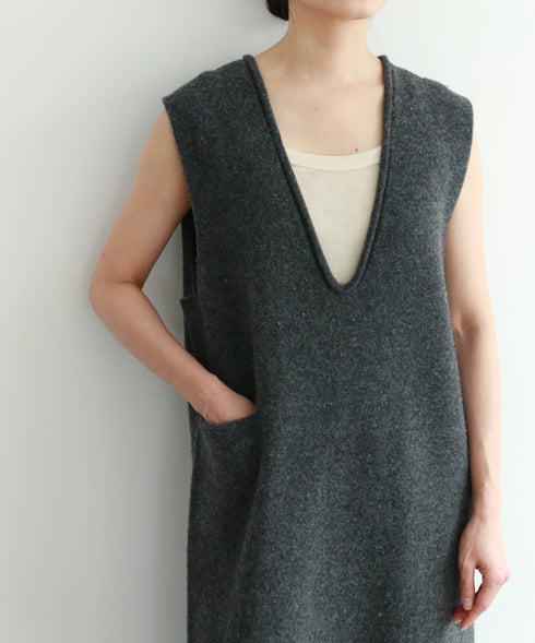 boiled wool v neck dress